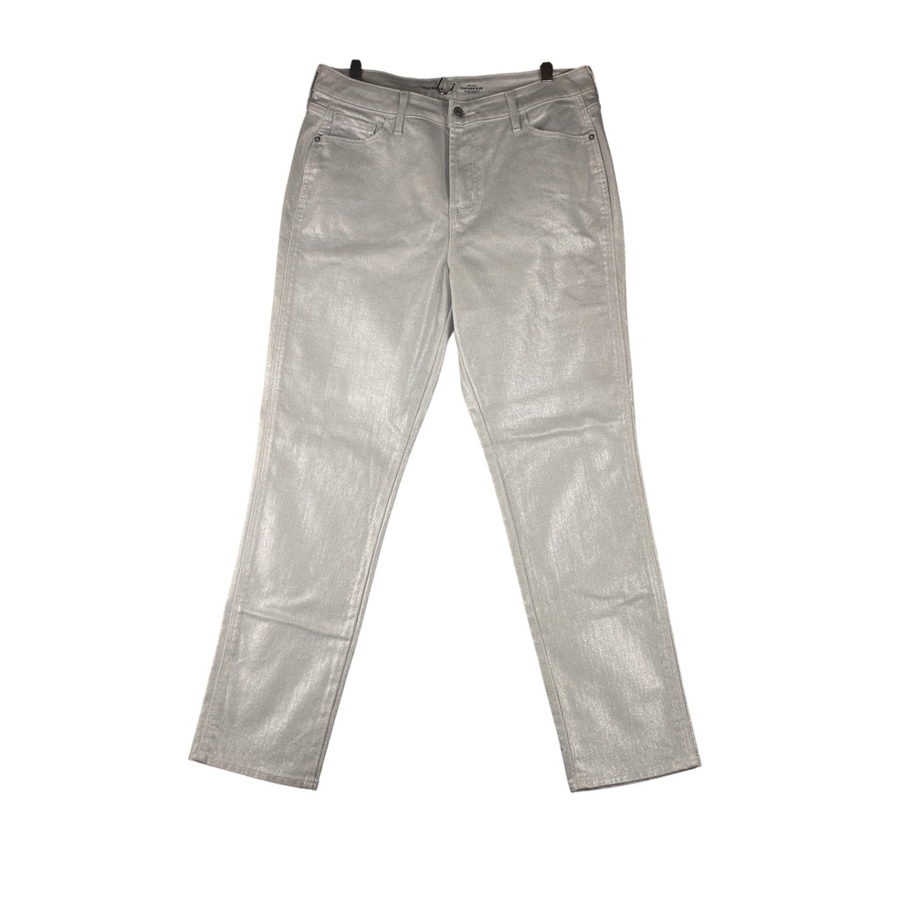 Old Navy Womens‎ 10 Jeans Silver Slim High Rise Festival Disco Glam Retro Party